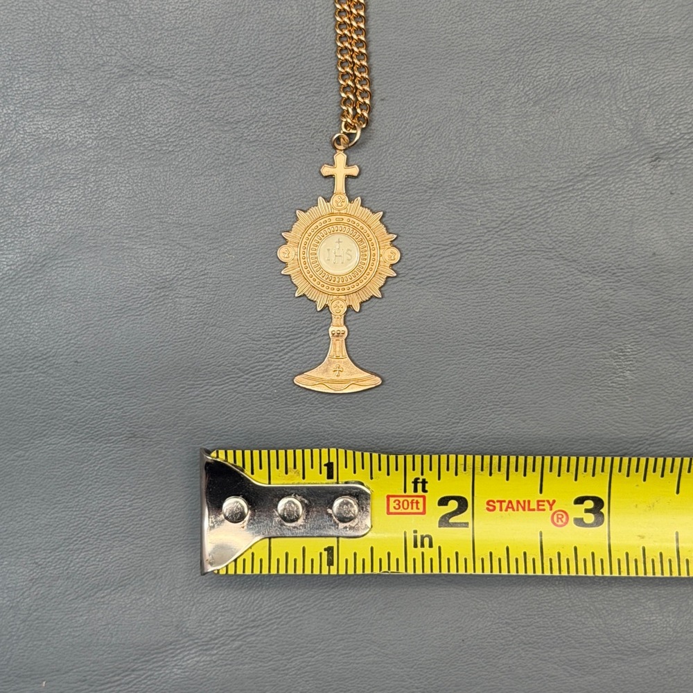 Vintage 12K GF Catholic Monstrance Pendant Necklace IHS Monstrance 24 - Picture 7 of 8